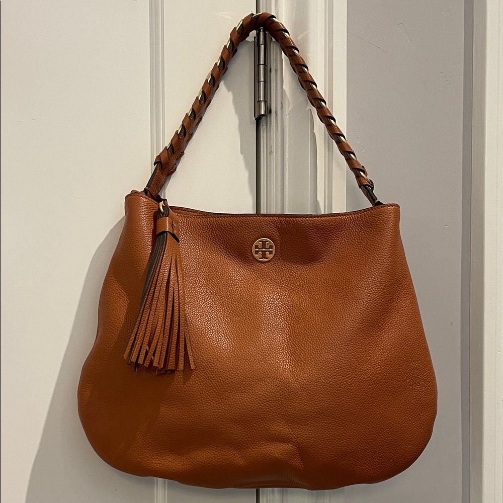 Tory Burch Tan Brown Leather Shoulder Bag with Tassel